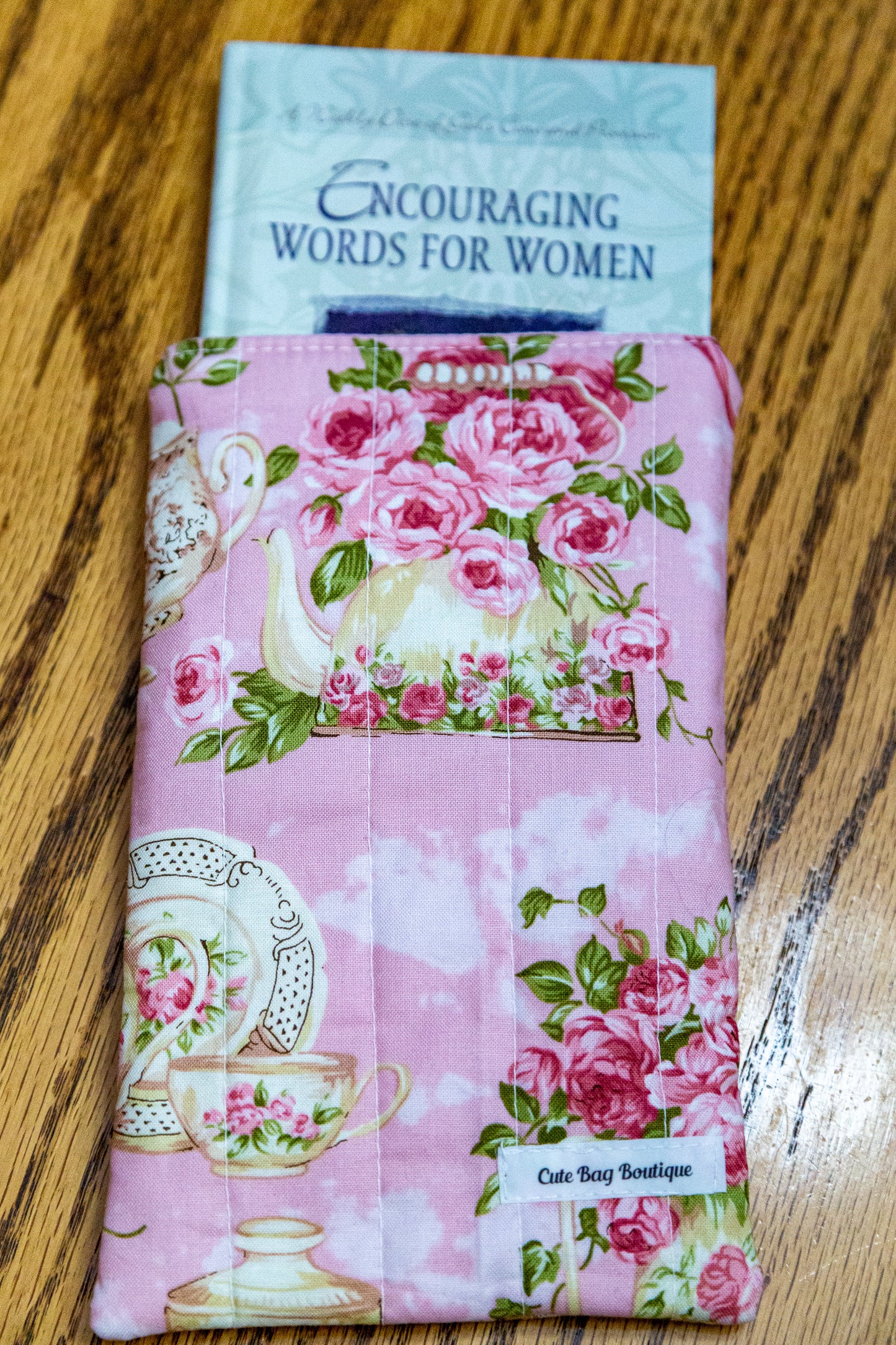 Rose Garden Tea For Two Pink Quilted Small Book Sleeve