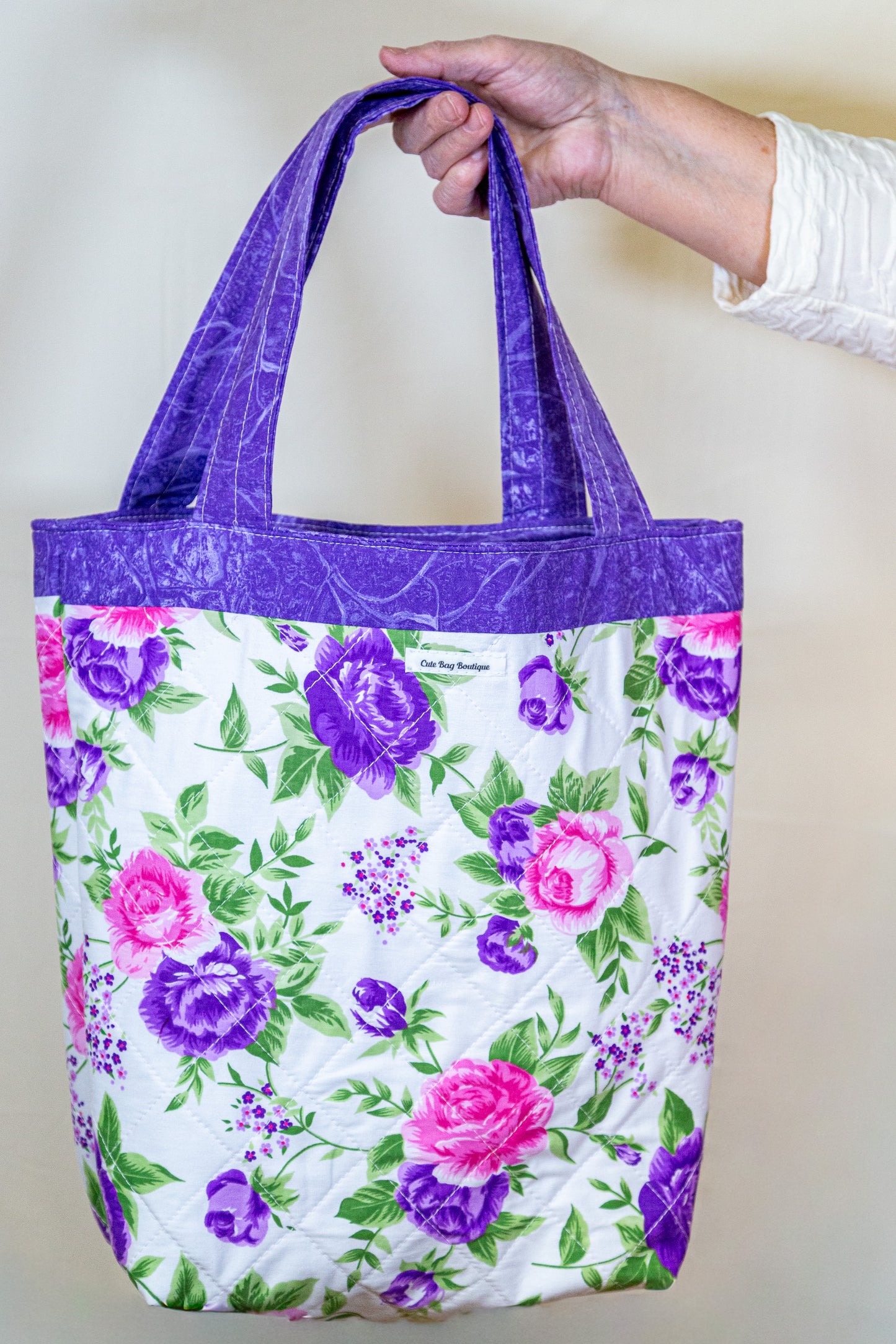 Quilted Vintage Purple Floral Tote Bag