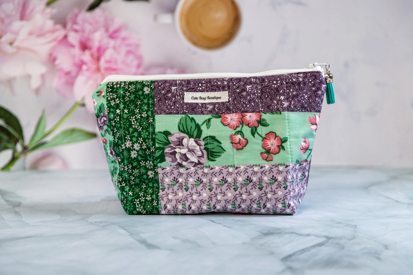 Purple and Green Quilted Cosmetic Bag