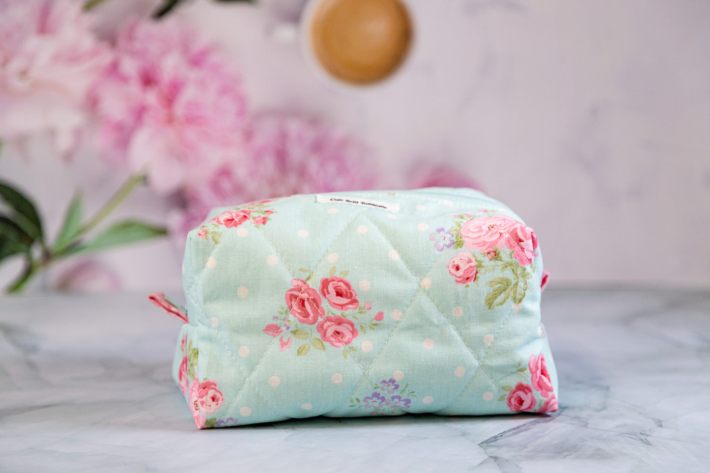 Rose Bouquet & Polka Dot Quilted Boxy Cosmetic Bag