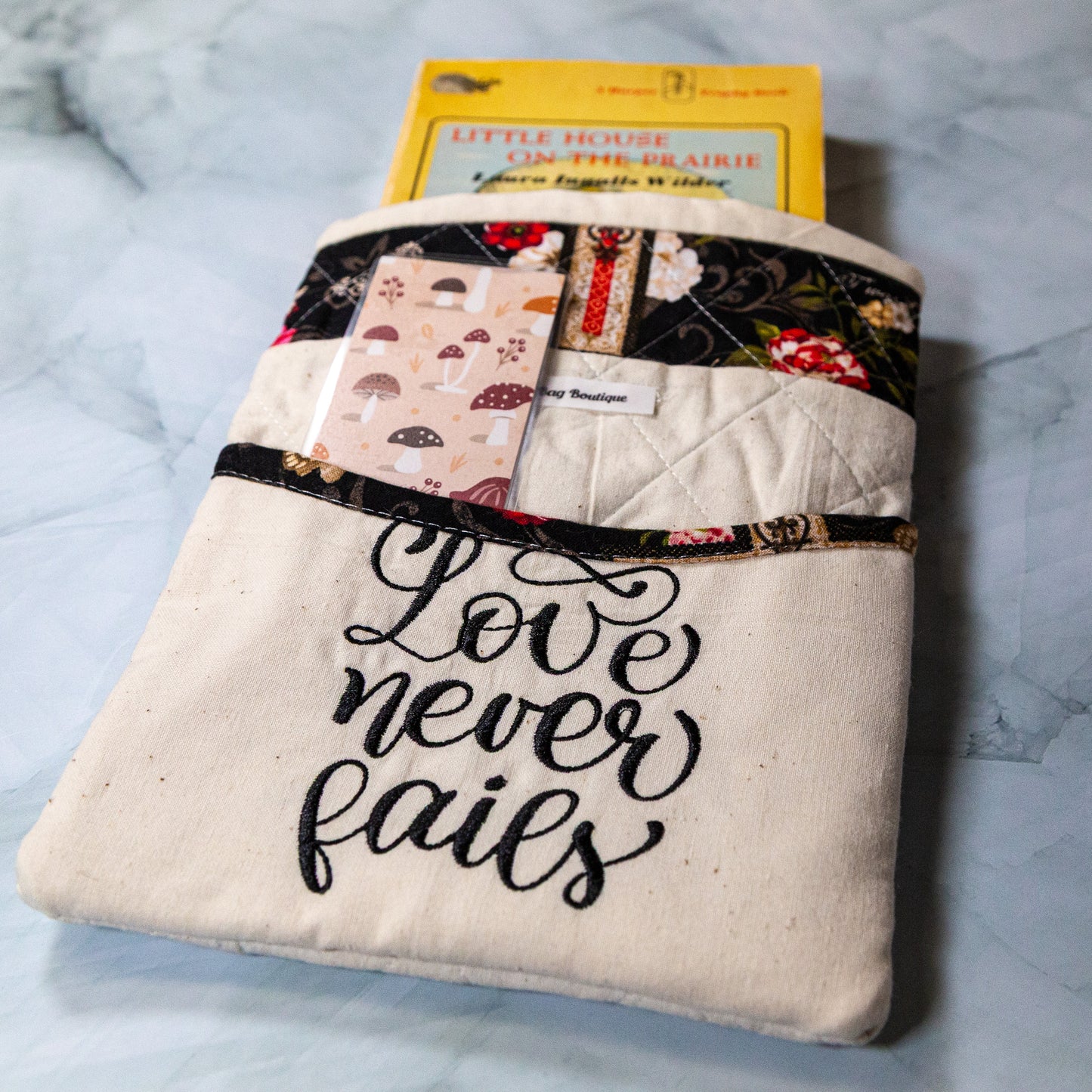 Love Never Fails Embroidered and Quilted Kindle Sleeve