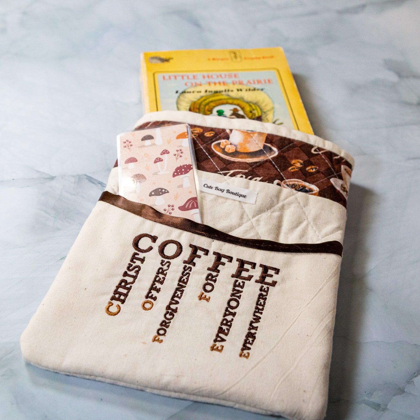 Coffee Embroidered and Quilted Kindle Sleeve