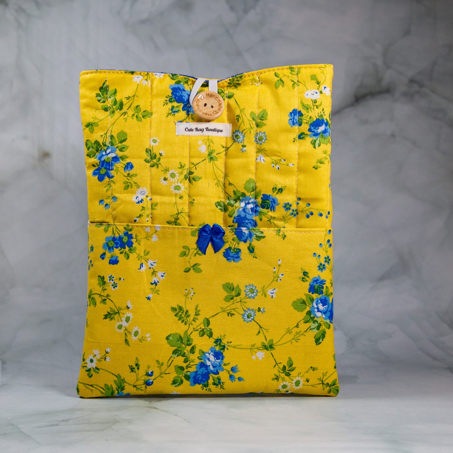 Yellow & Blue Floral Quilted Book Sleeve