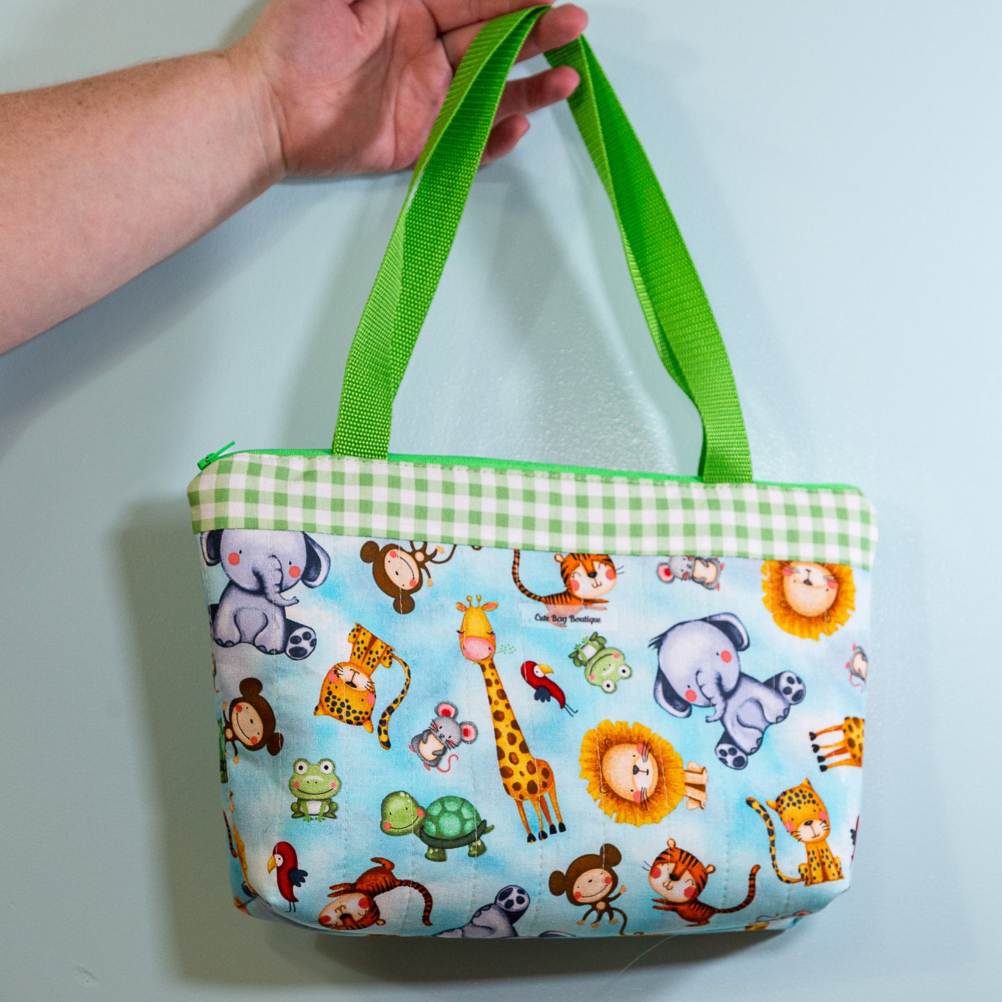 Quilted Zoo Animals Zippered Kid Tote Bag