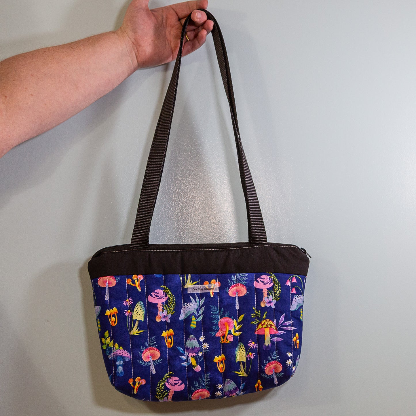 Quilted Magic Mushrooms Zippered Bible Bag/Mini Tote