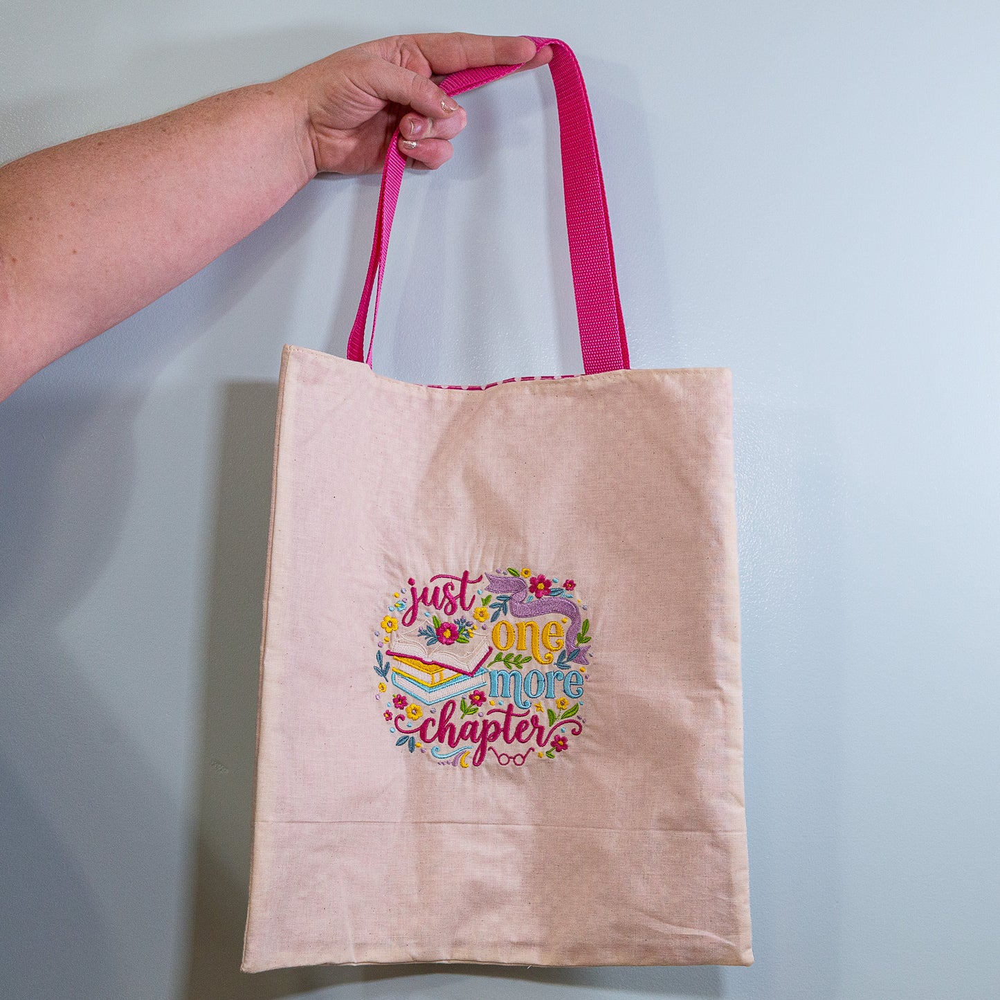 Embroidered Just One More Chapter Tote Bag