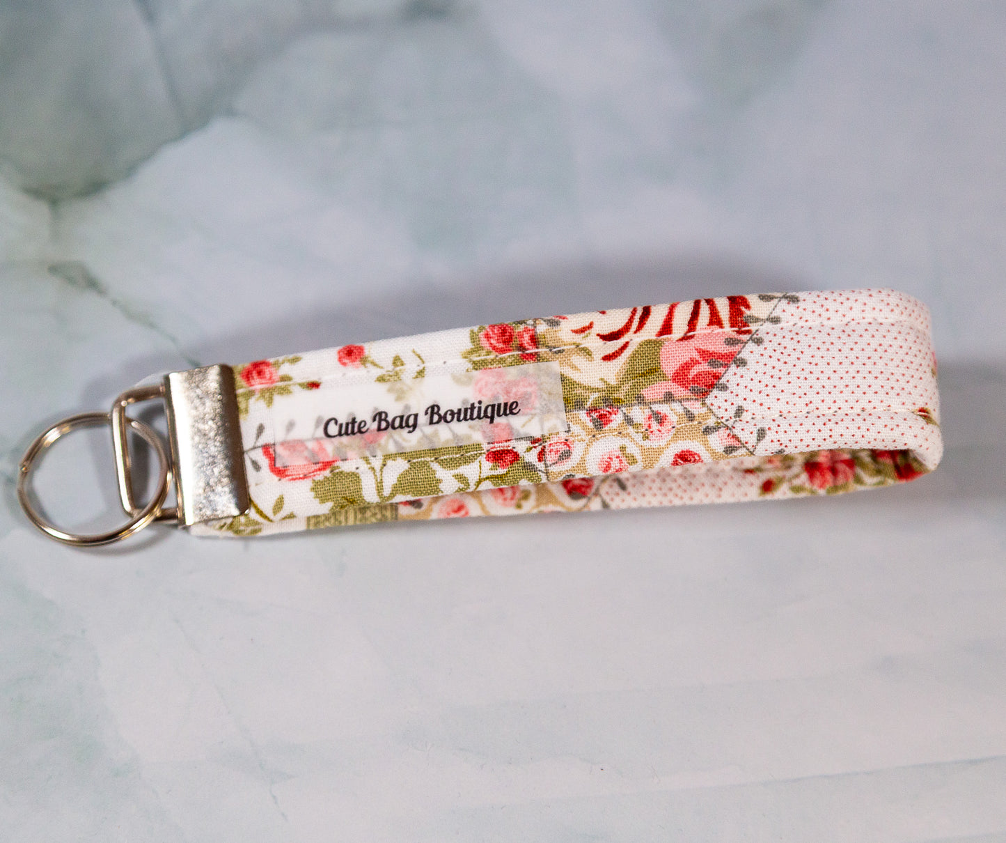 Pink & Sage Quilted Key Fob