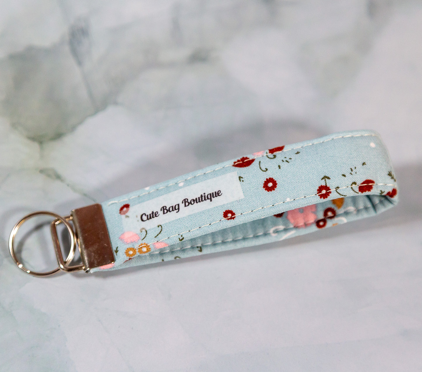 Sage Floral Quilted Key Fob