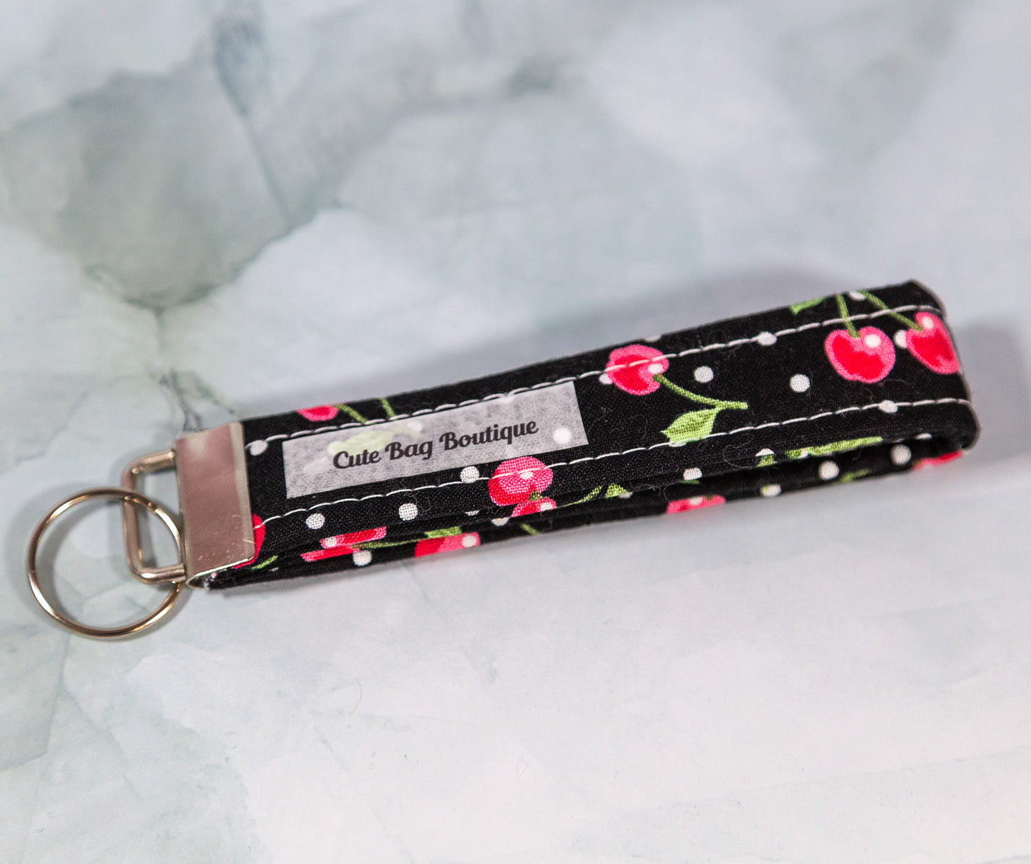 Black Cherries Quilted Key Fob