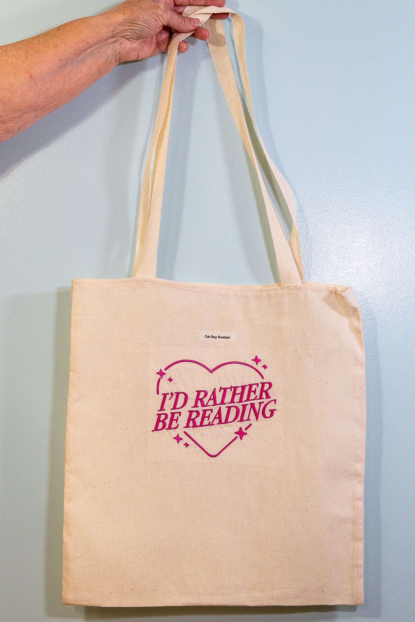 Embroidered I'd Rather Be Reading Tote Bag