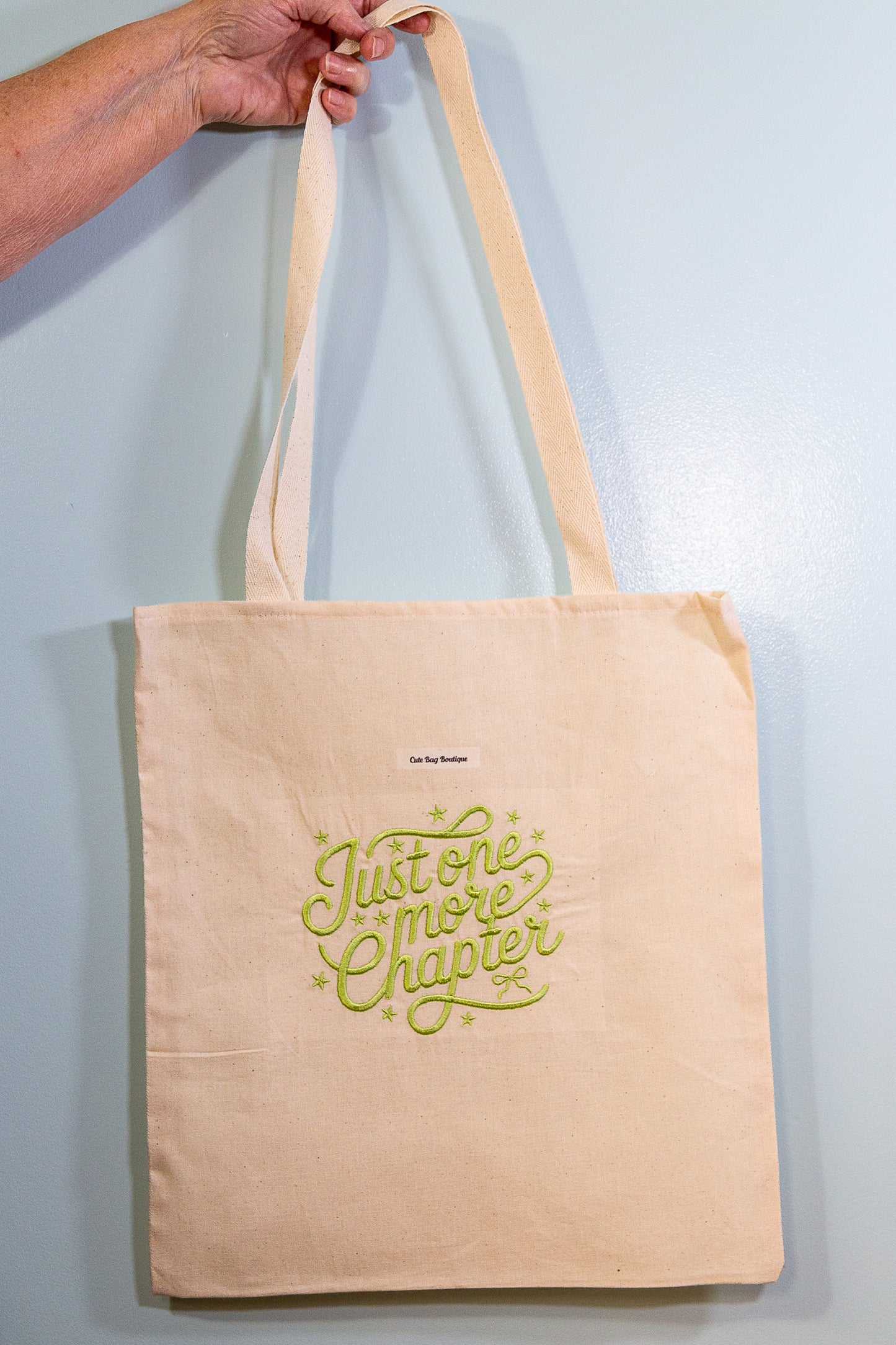 Embroidered Just One More Chapter Puff Tote Bag