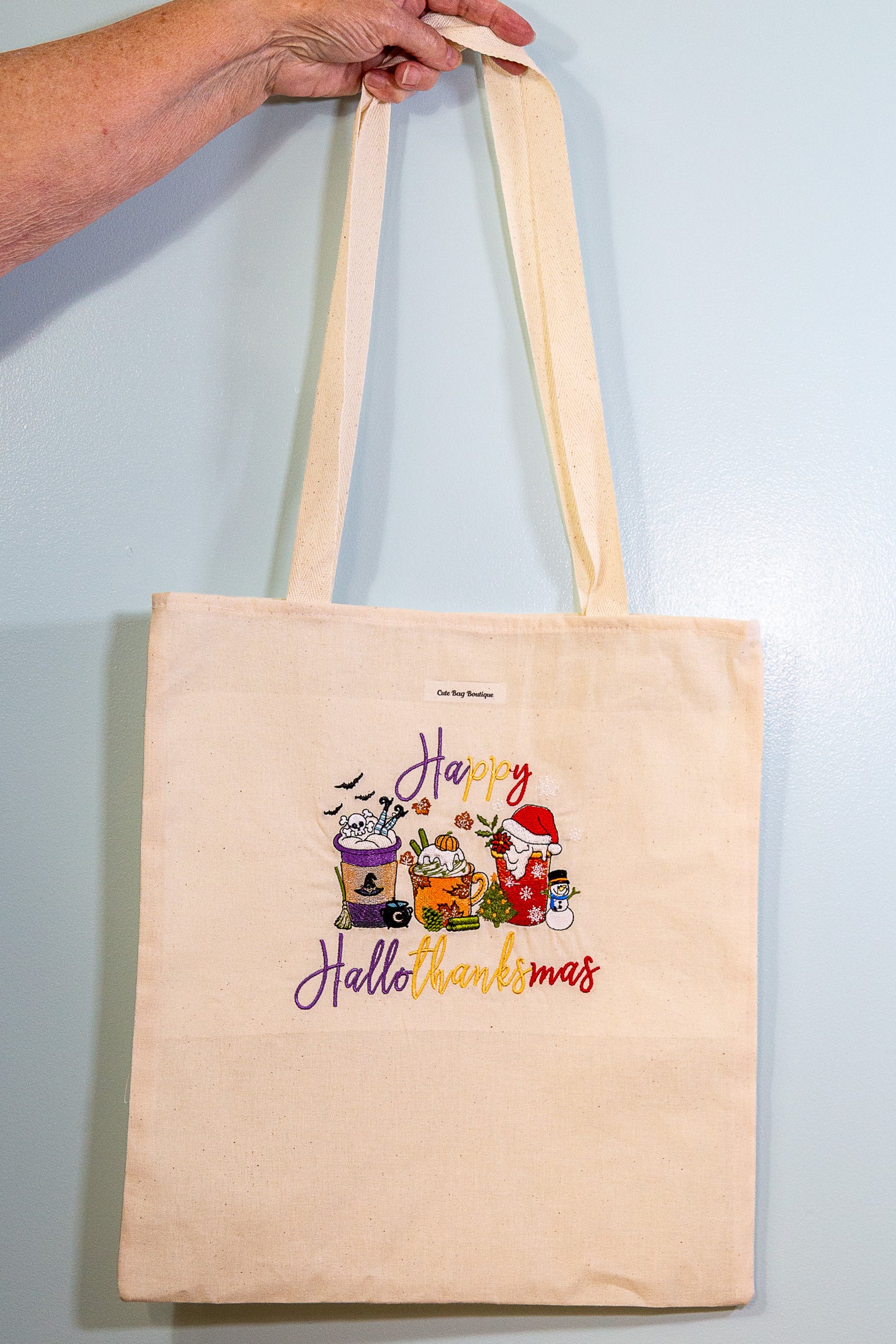 Embroidered Hallothankmas Tote Bag