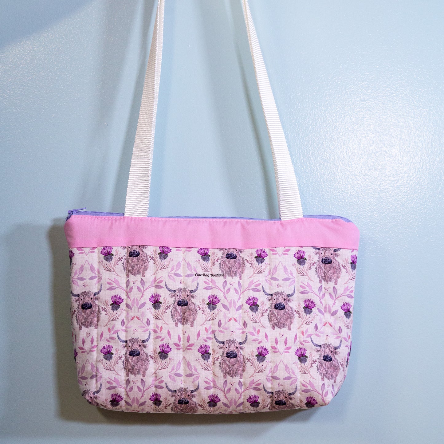 Quilted Caledonian Cow Zippered Bible Bag/Mini Tote