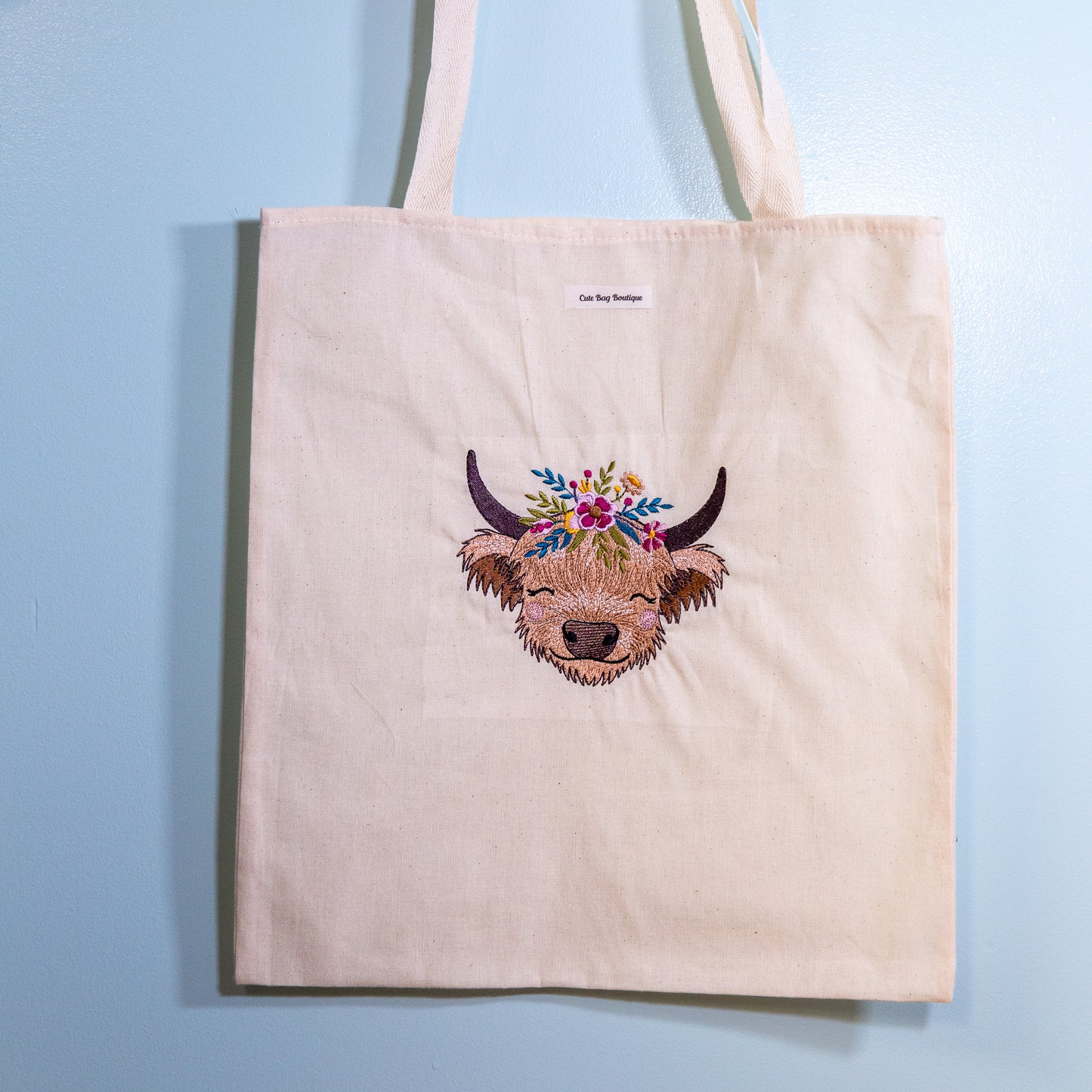 Wildflower Highland Embroidered Tote Bag