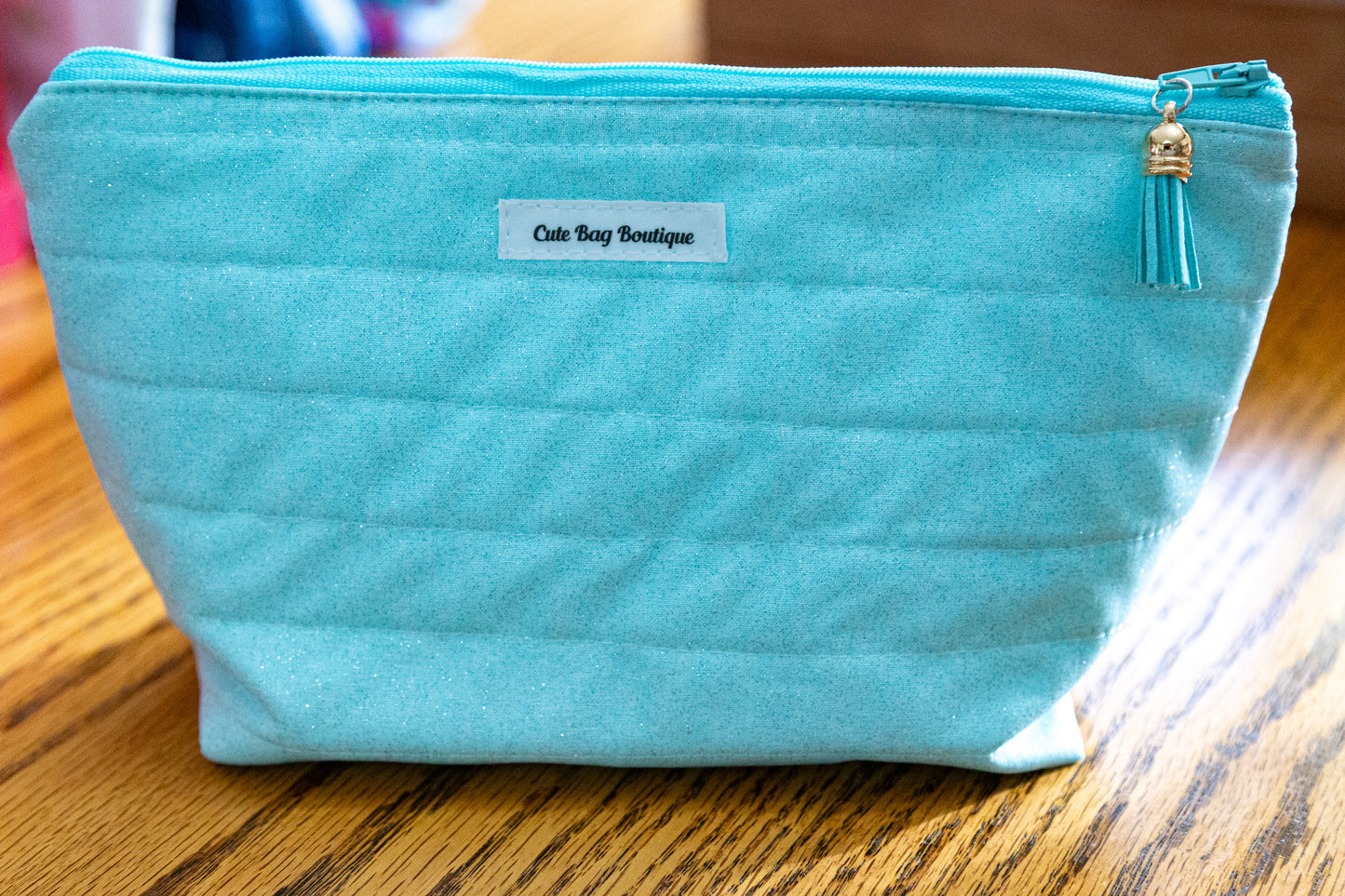 Aqua Sparkle Quilted Cosmetic Bag