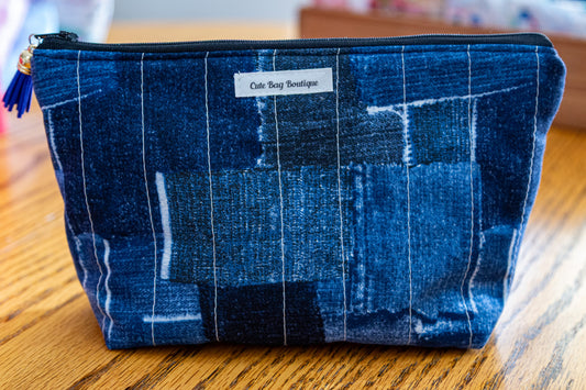 Denim Patches Quilted Cosmetic Bag