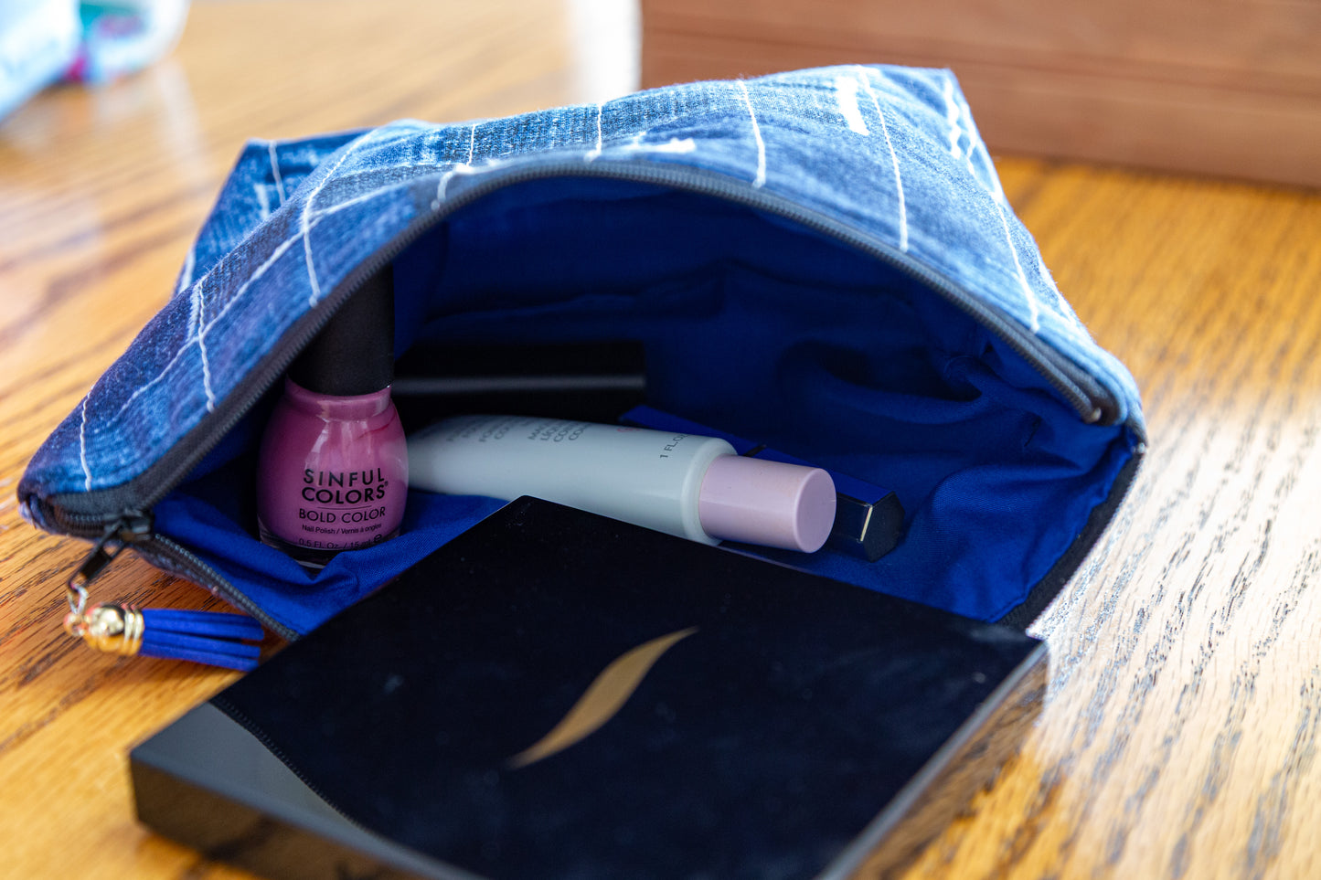 Denim Patches Quilted Cosmetic Bag