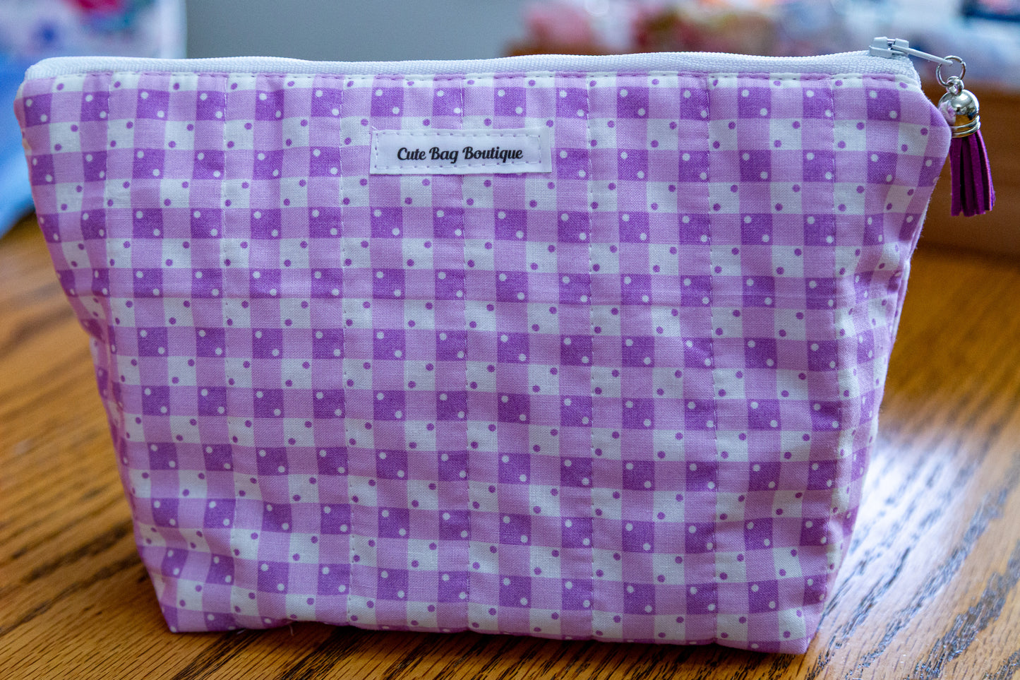 Purple Gingham Quilted Cosmetic Bag *Limited Edition*