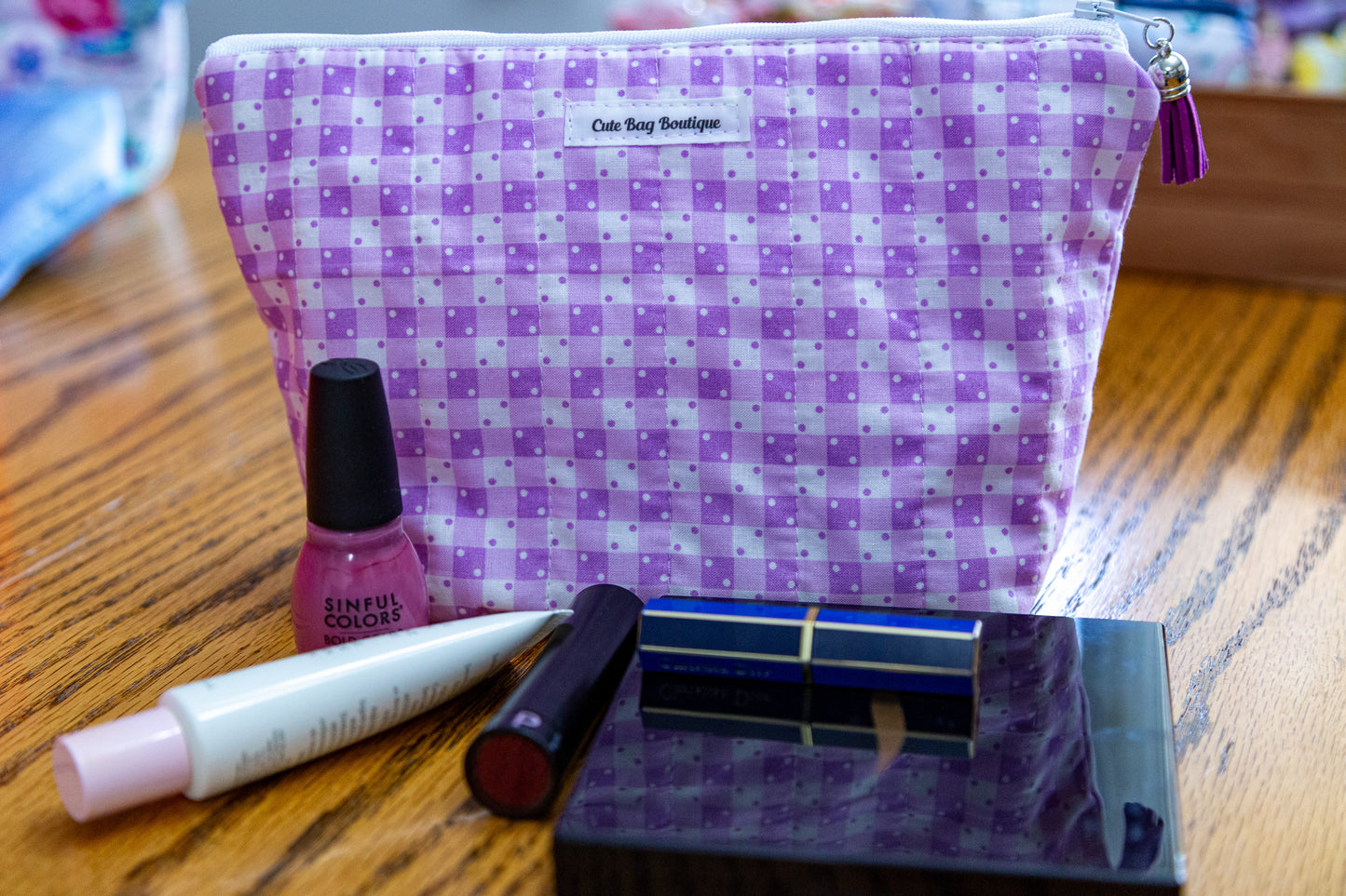 Purple Gingham Quilted Cosmetic Bag *Limited Edition*