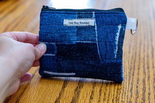 Denim Patches Quilted Keychain Wallet