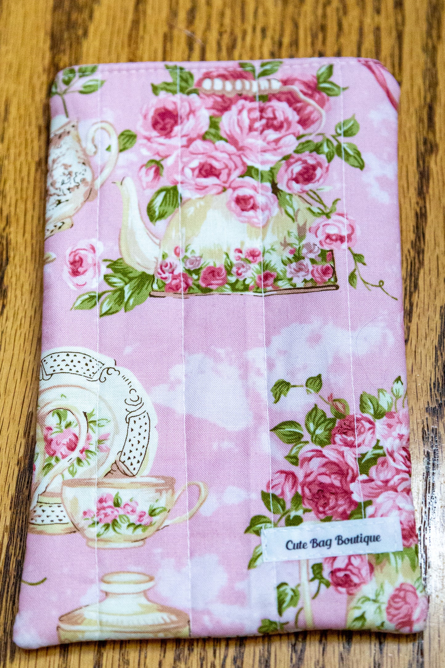 Rose Garden Tea For Two Pink Quilted Small Book Sleeve