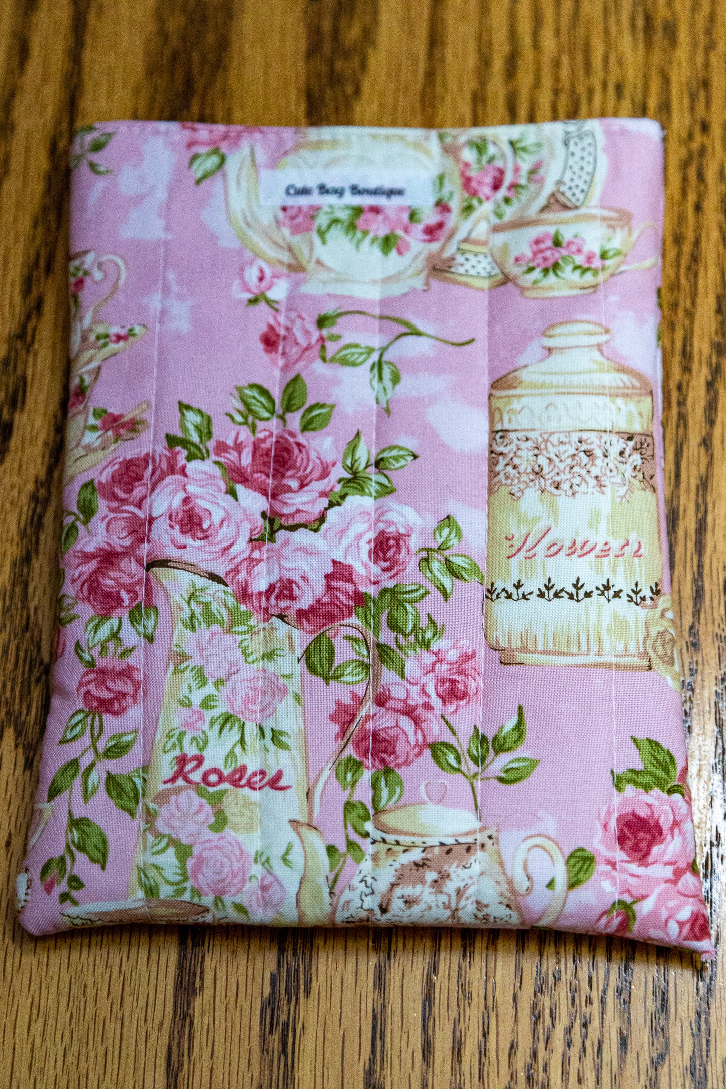 Rose Garden Tea For Two Pink Quilted Kindle Sleeve