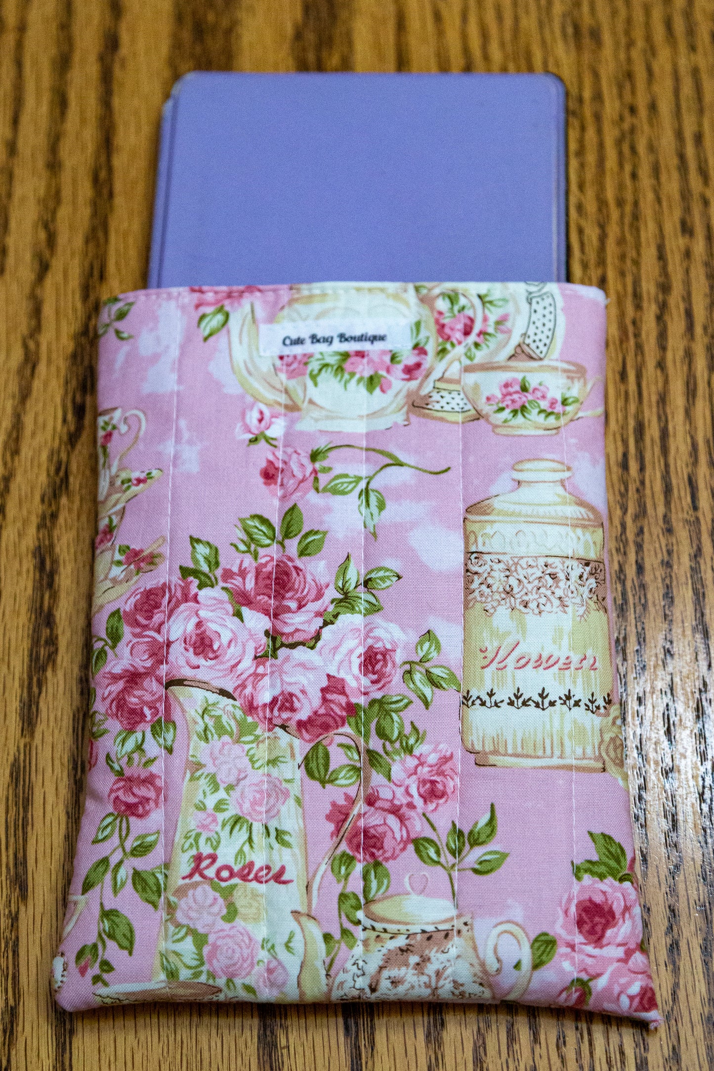 Rose Garden Tea For Two Pink Quilted Kindle Sleeve