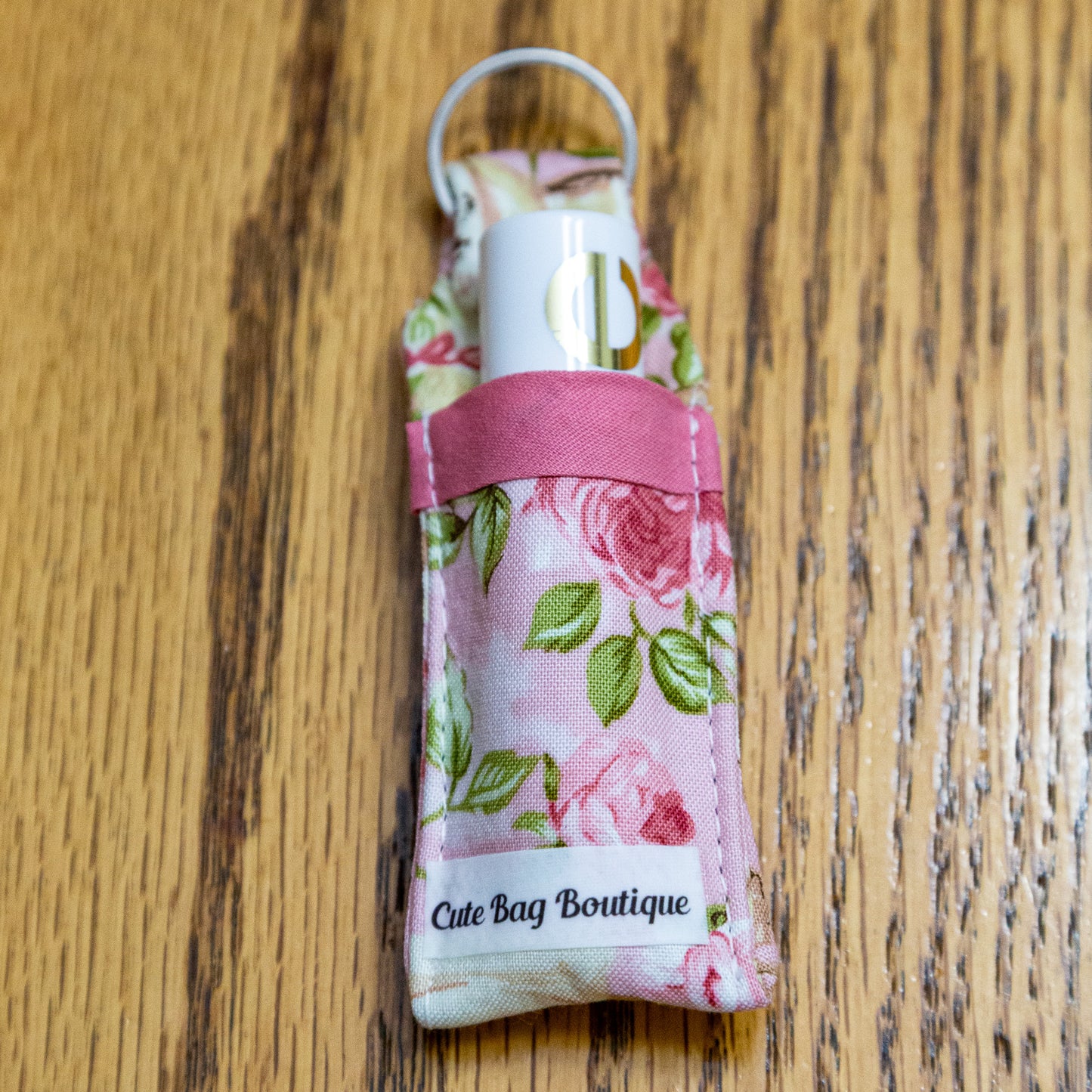 Rose Garden Tea For Two Pink Chapstick Keychain