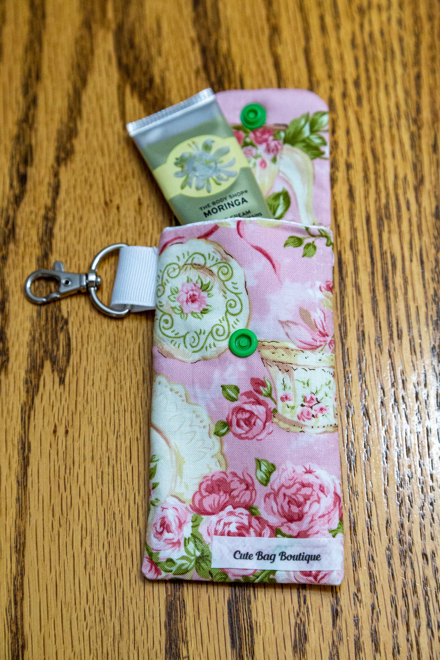 Rose Garden Tea For Two Pink Hand Sanitizer/Lotion Keychain