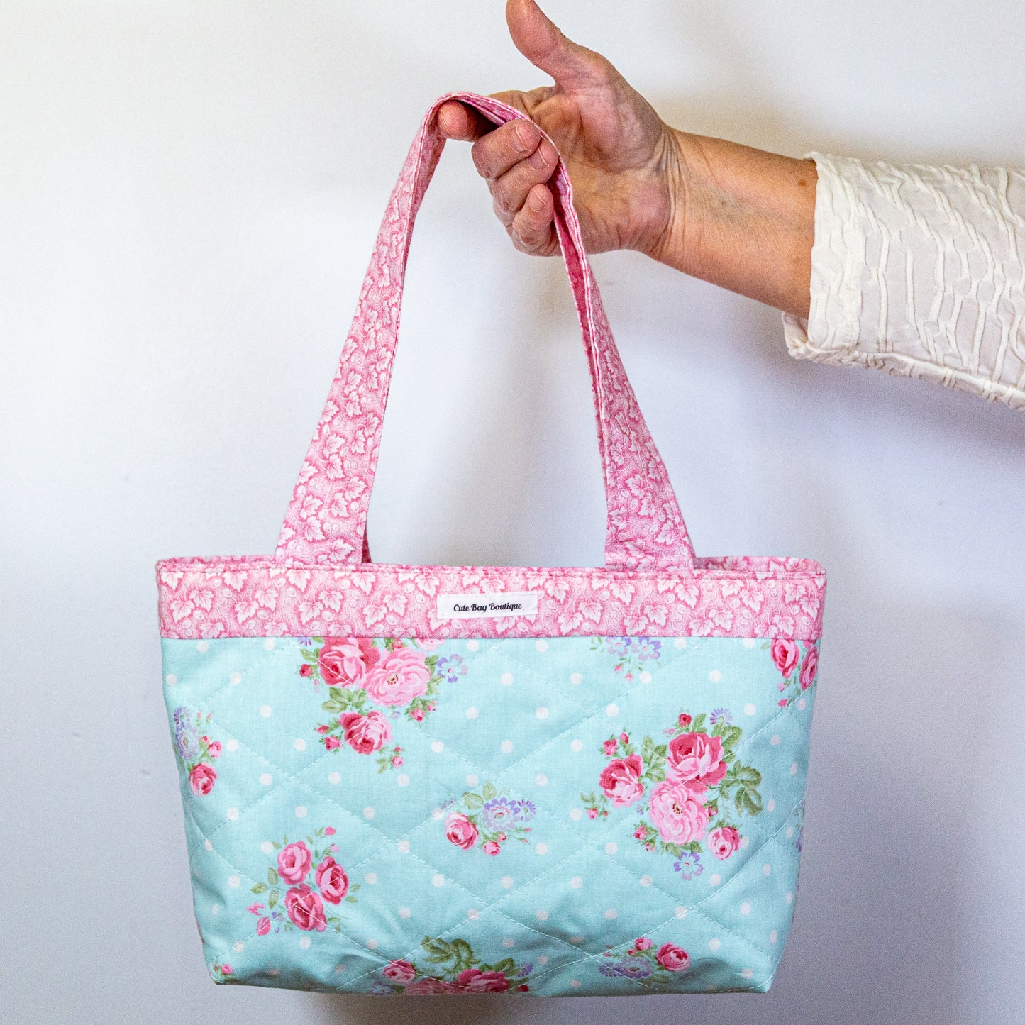 Quilted Rose Bouquet & Polka Dot Bible Bag/Mini Tote