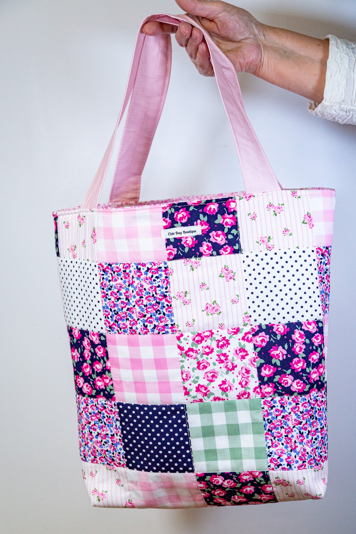 Quilted Preppy Patch Tote Bag