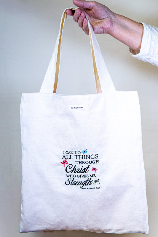 Embroidered I Can Do All Things Tote Bag