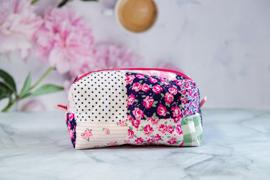 Preppy Patch Quilted Boxy Cosmetic Bag