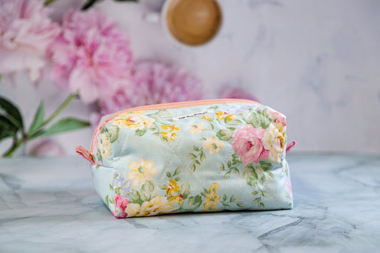 Pastel Floral Quilted Boxy Cosmetic Bag