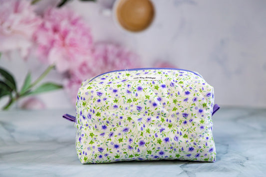 Ditzy Floral Purple Quilted Boxy Cosmetic Bag