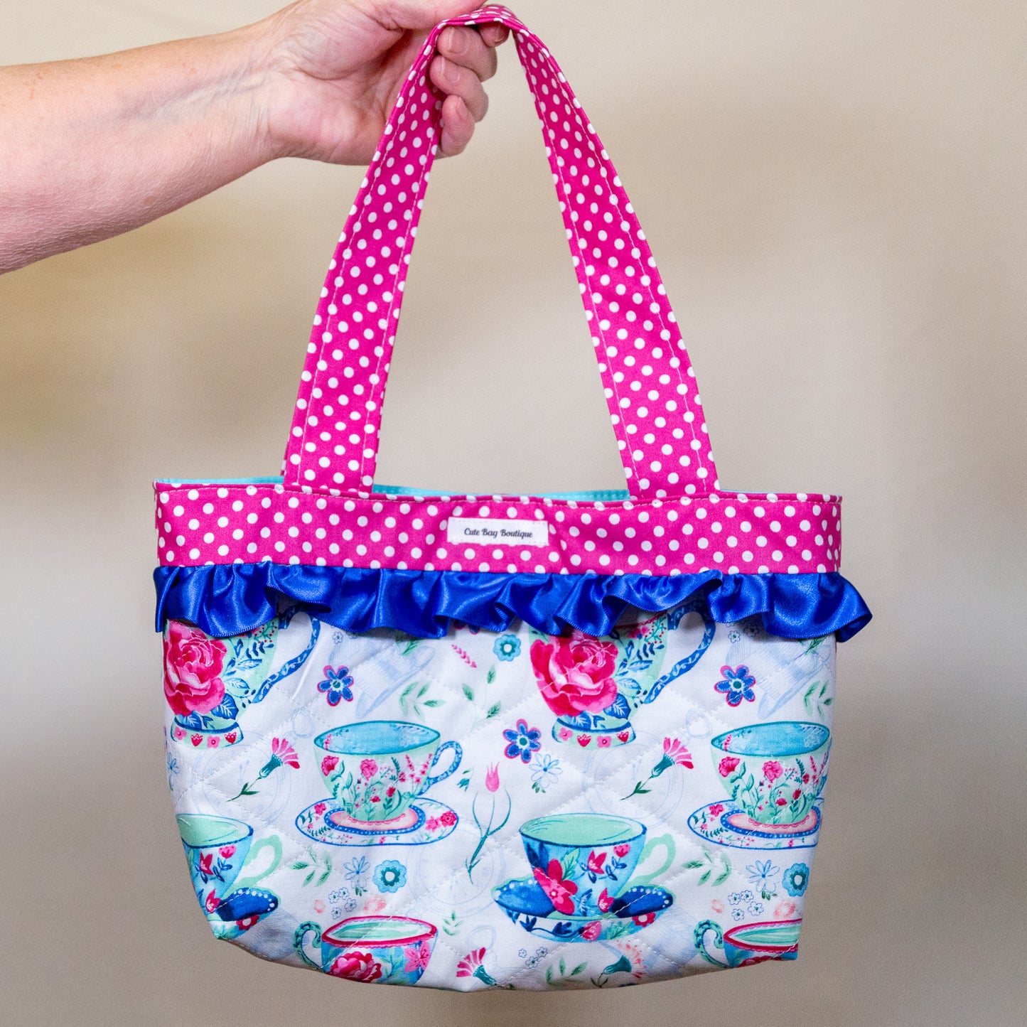 Quilted Afternoon Tea Ruffled Bible Bag/Mini Tote