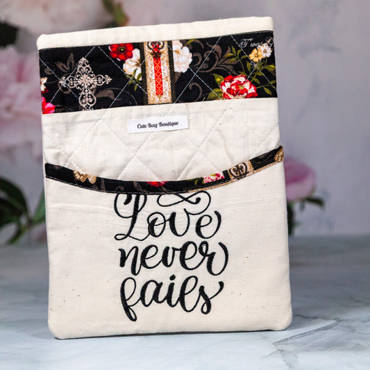 Love Never Fails Embroidered and Quilted Kindle Sleeve