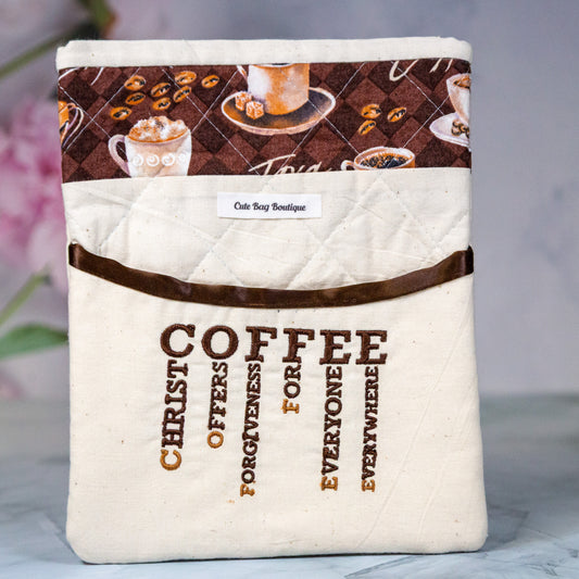 Coffee Embroidered and Quilted Kindle Sleeve