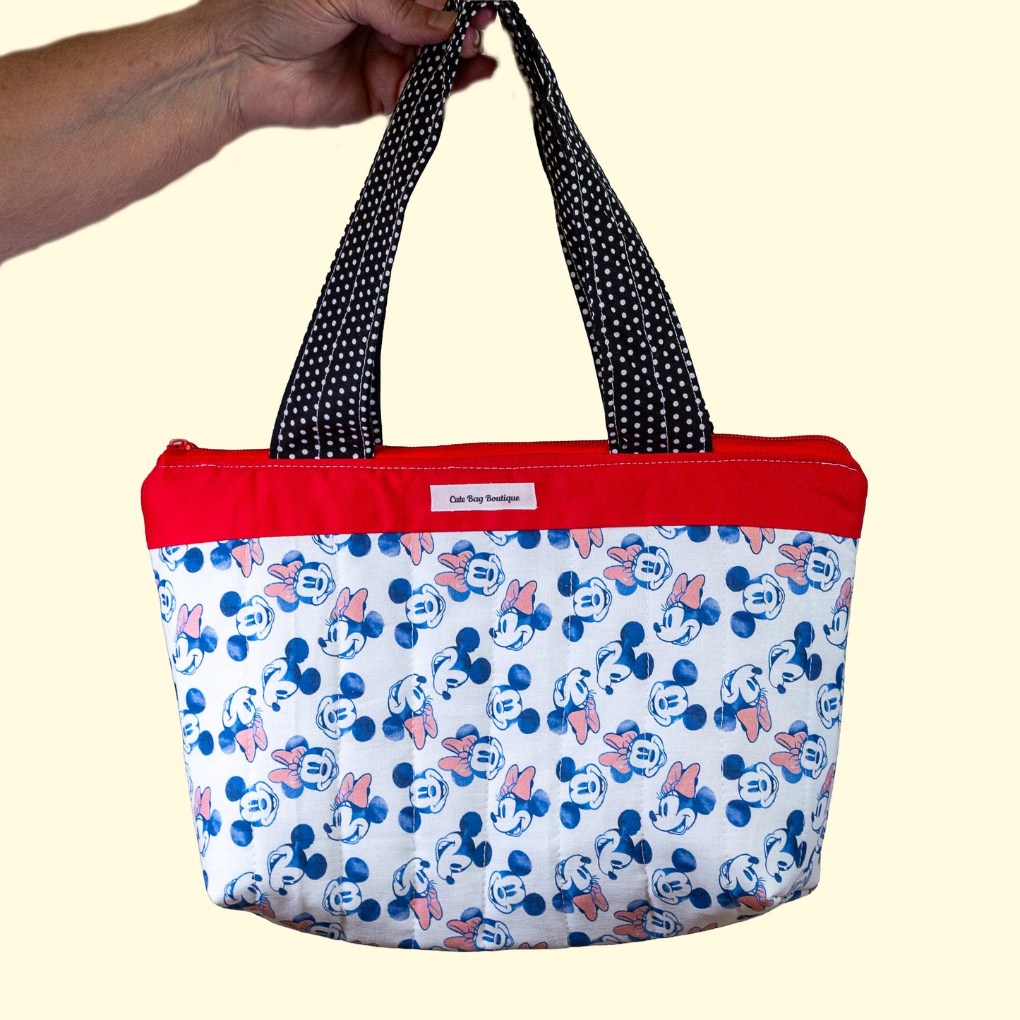 Quilted Mickey and Minnie Mouse Zippered Kid Tote Bag