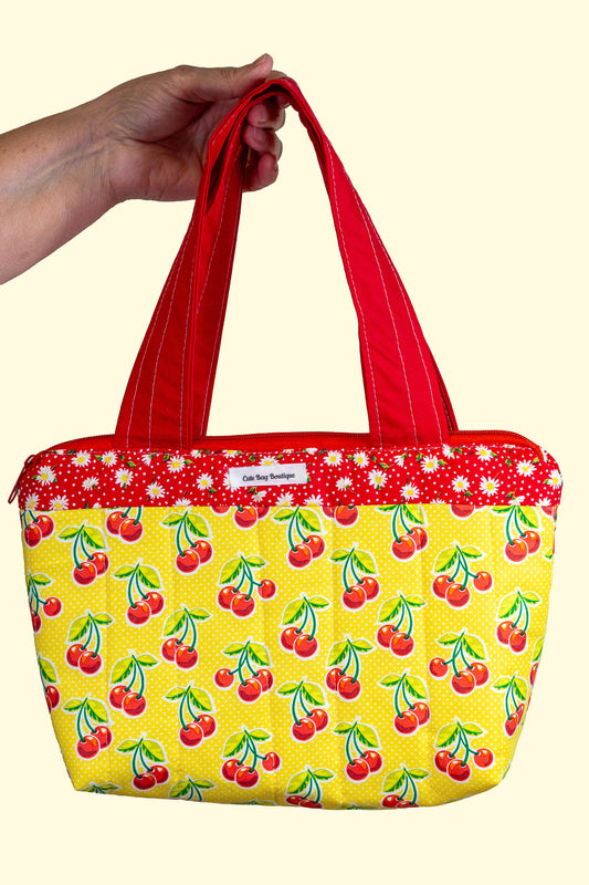 Quilted Cherries Zippered Bible Bag/Mini Tote