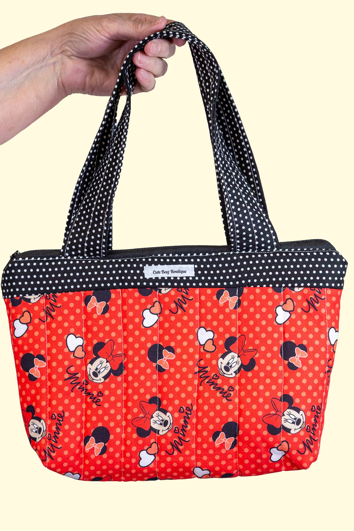 Quilted Red Mickey and Minnie Mouse Zippered Kid Tote Bag