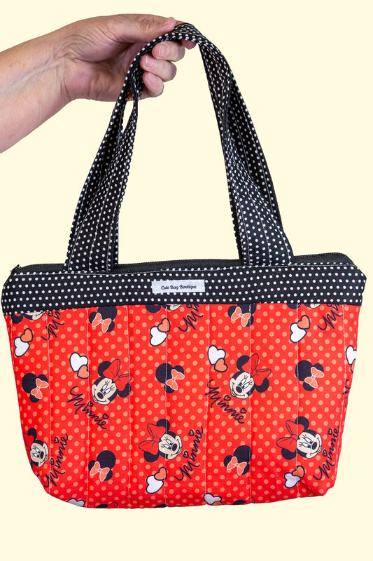 Quilted Red Mickey and Minnie Mouse Zippered Kid Tote Bag