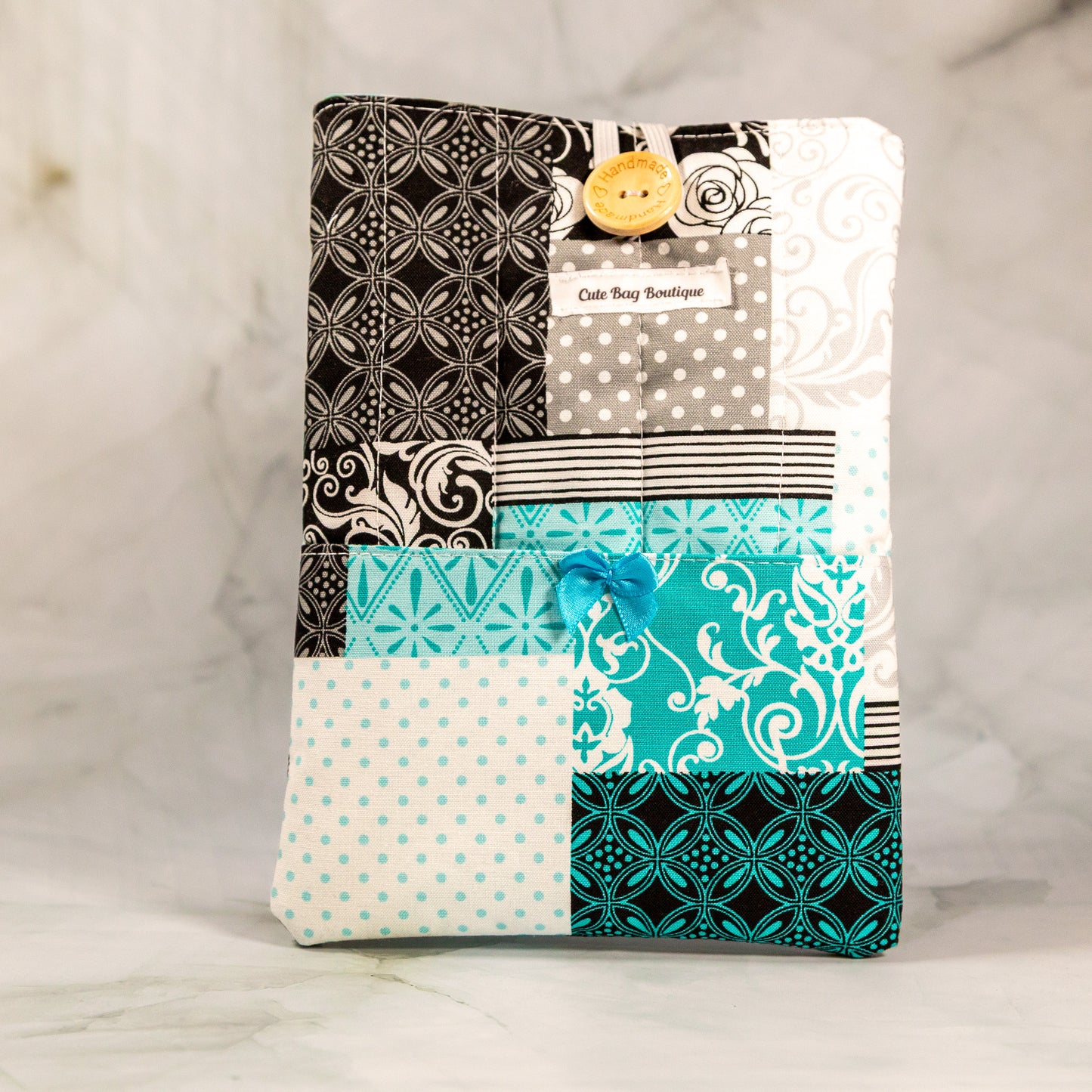 Aqua Blue Patchwork Quilted Kindle Sleeve