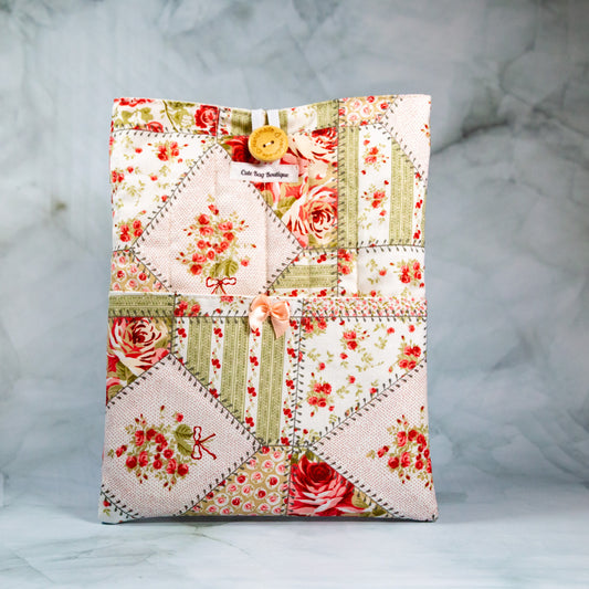 Pink & Sage Floral Patch Quilted Book Sleeve