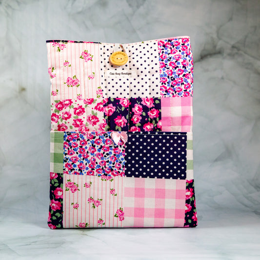 Preppy Patchwork Quilted Book Sleeve