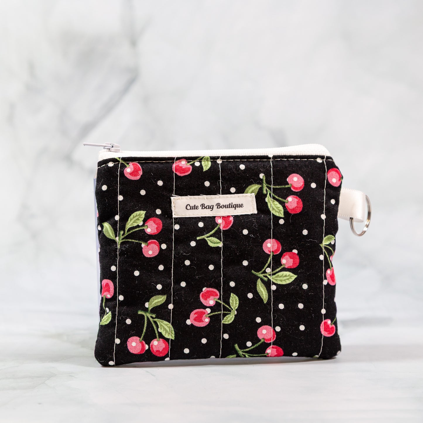 Black Cherries Quilted Keychain Wallet