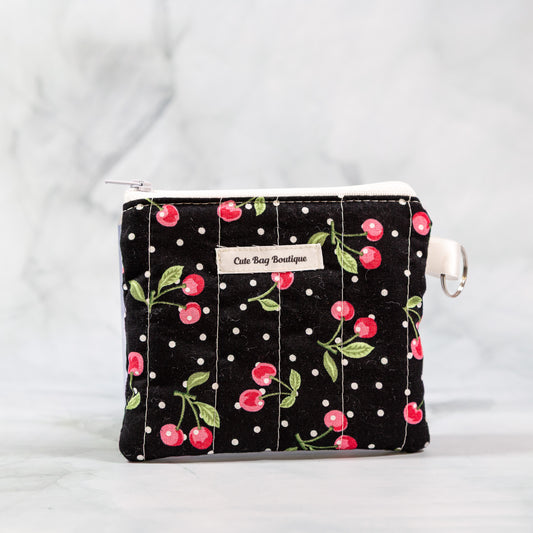 Black Cherries Quilted Keychain Wallet