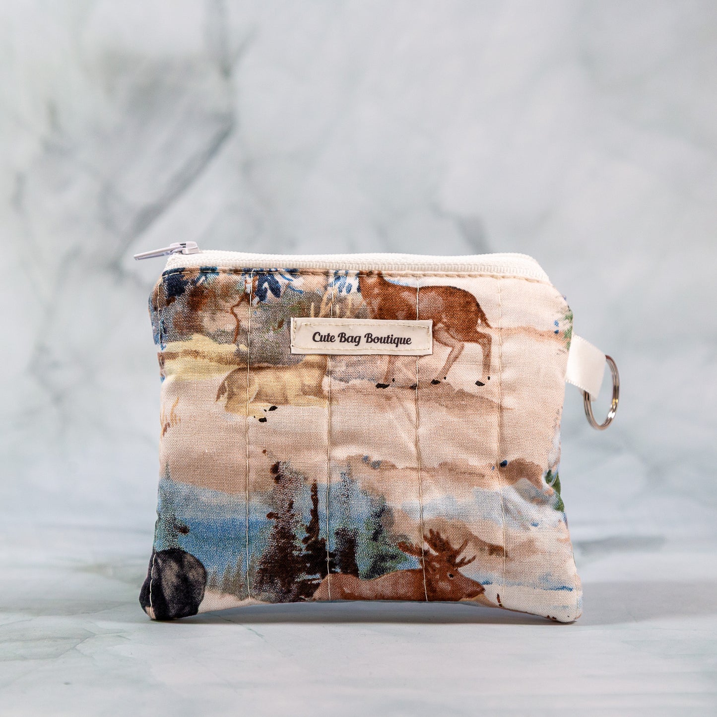 Woodsy Watercolour Quilted Keychain Wallet