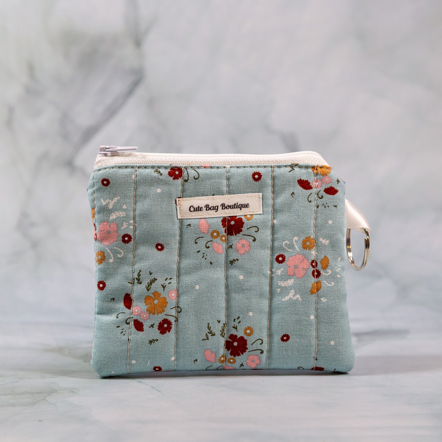 Sage Floral Quilted Keychain Wallet