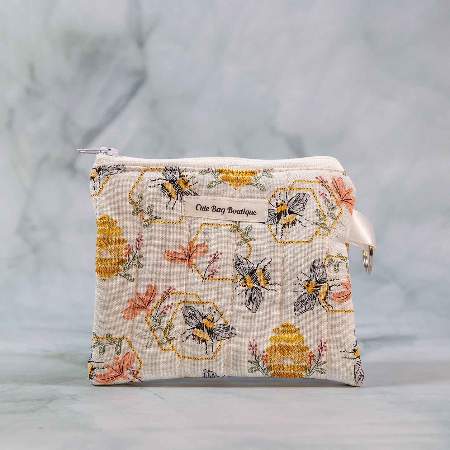 Embroidered Bees Quilted Keychain Wallet